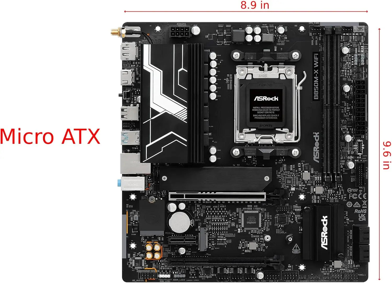 Micro-ATX AM5 Motherboard for AMD Ryzen 9000/8000/7000, DDR5 8200+ OC, PCIe 5.0, 2.5G LAN, BIOS Flashback Aurexia off