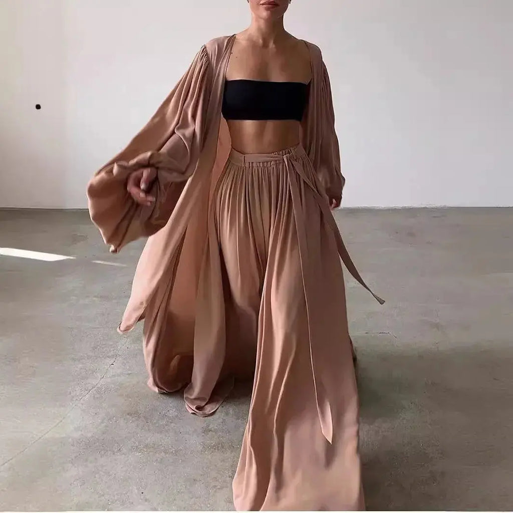 Summer Spring Women's Clothing Two Piece Set Long Sleeve Lantern Sleeve Solid Color Outfit Women's Suit Polyester Streetwear Aurexia off