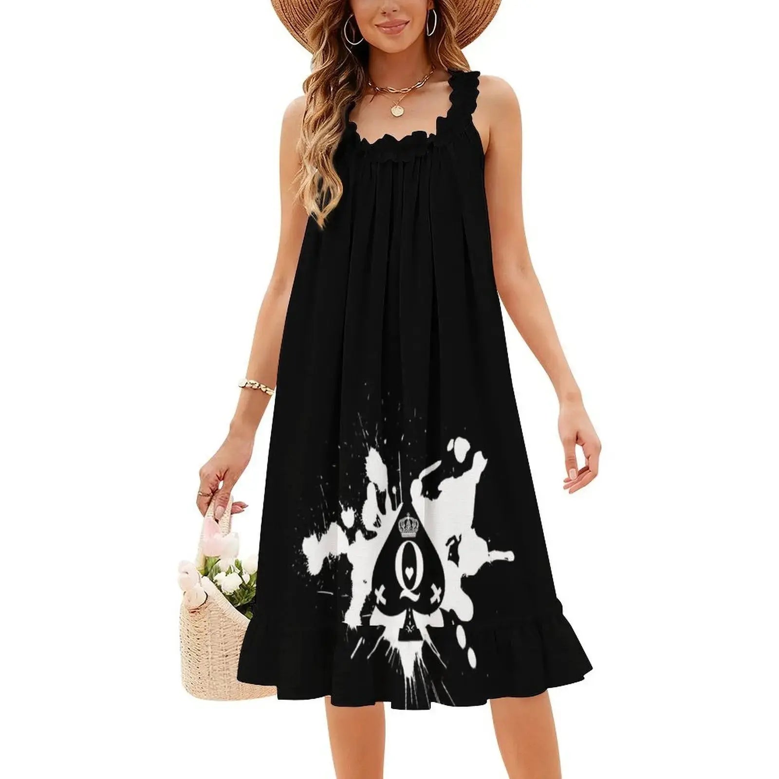 Queen Of Spade Bohemian Sleeveless Dress Multi-Print Beach Vacation Party Dress Queen Of Spade Feeling Lucky Having Fun Women's Aurexia off