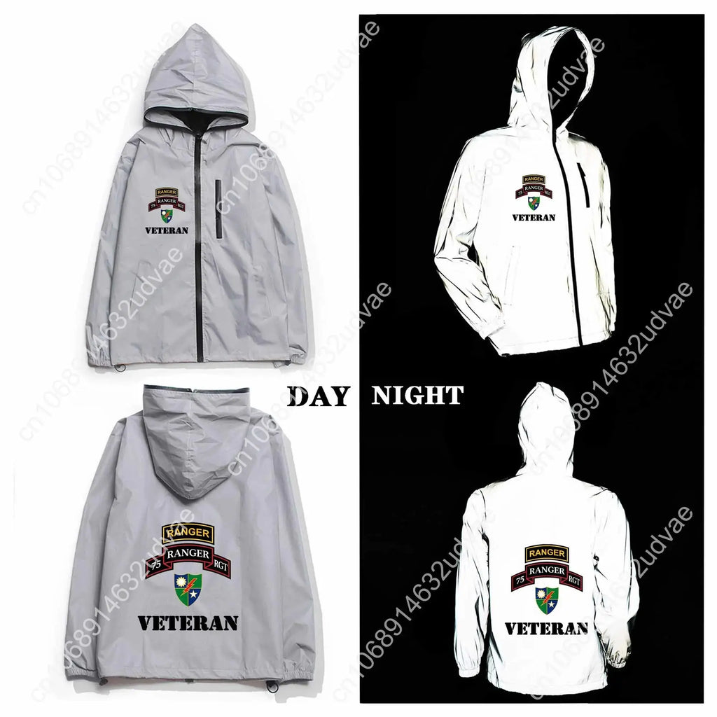 Army 75th Ranger Veteran Reflective Jacket Mens Womens Coat Hooded Windbreaker Runing Pocket Jackets Zipper Customized Hoodie Aurexia off