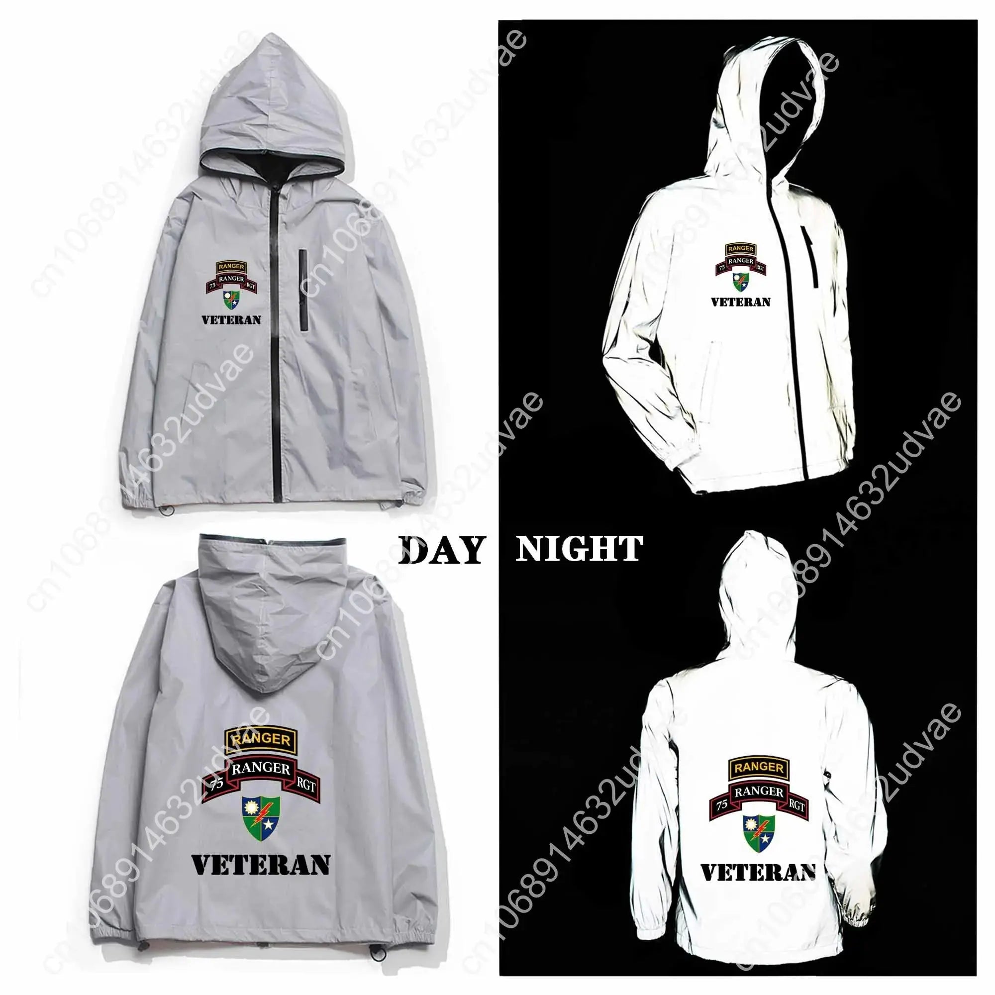 Army 75th Ranger Veteran Reflective Jacket Mens Womens Coat Hooded Windbreaker Runing Pocket Jackets Zipper Customized Hoodie Aurexia off