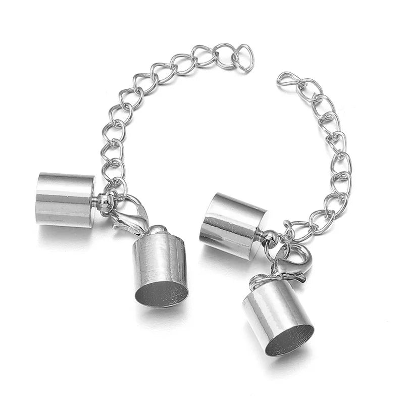 10Sets Leather Cord End Caps With Lobster Clasp Extending Chain For Jewelry Making DIY Bracelet Necklace Connectors Accessories Aurexia off