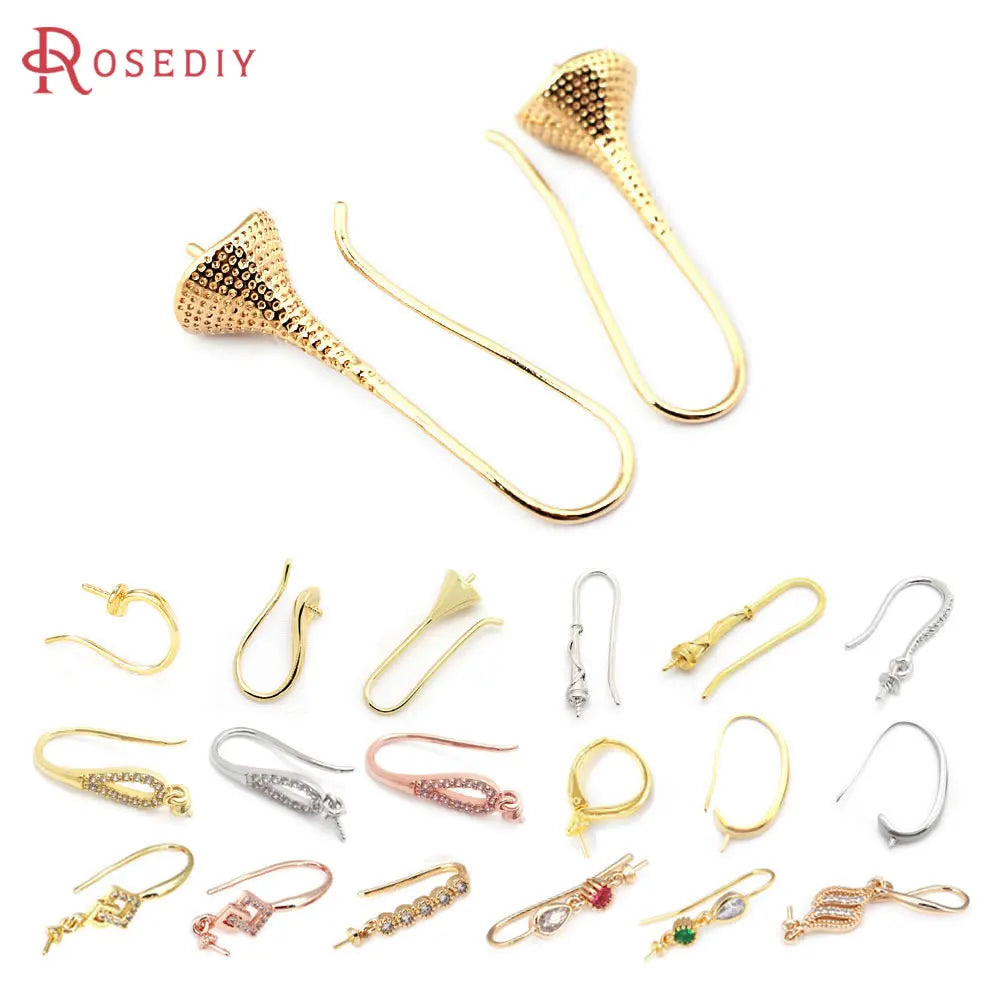 18K Gold Color Brass Can fit Half Hole Beads with Half Pins Earrings Hooks High Quality Jewelry Making Diy Findings Accessories Aurexia off