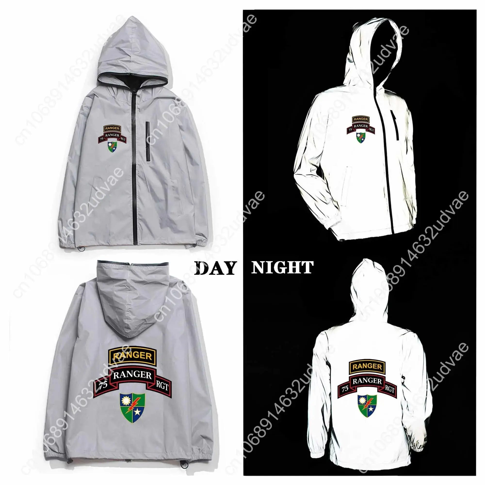 Army 75th Ranger Veteran Reflective Jacket Mens Womens Coat Hooded Windbreaker Runing Pocket Jackets Zipper Customized Hoodie Aurexia off