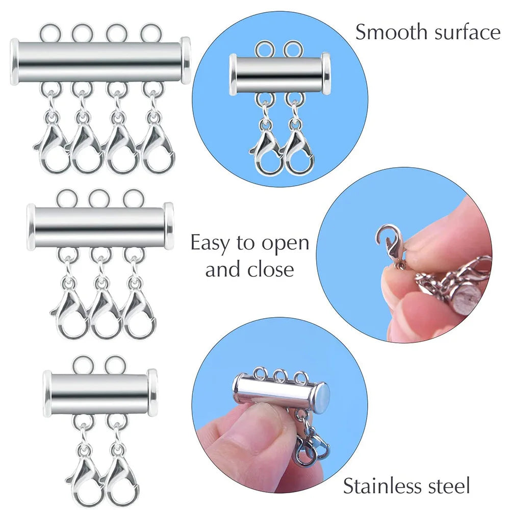2pcs Multi Strand Necklace Layer Lobster Buckle Sliding Magnet Tube Connector Lock for DIY Necklace Bracelet Jewelry Making Aurexia off