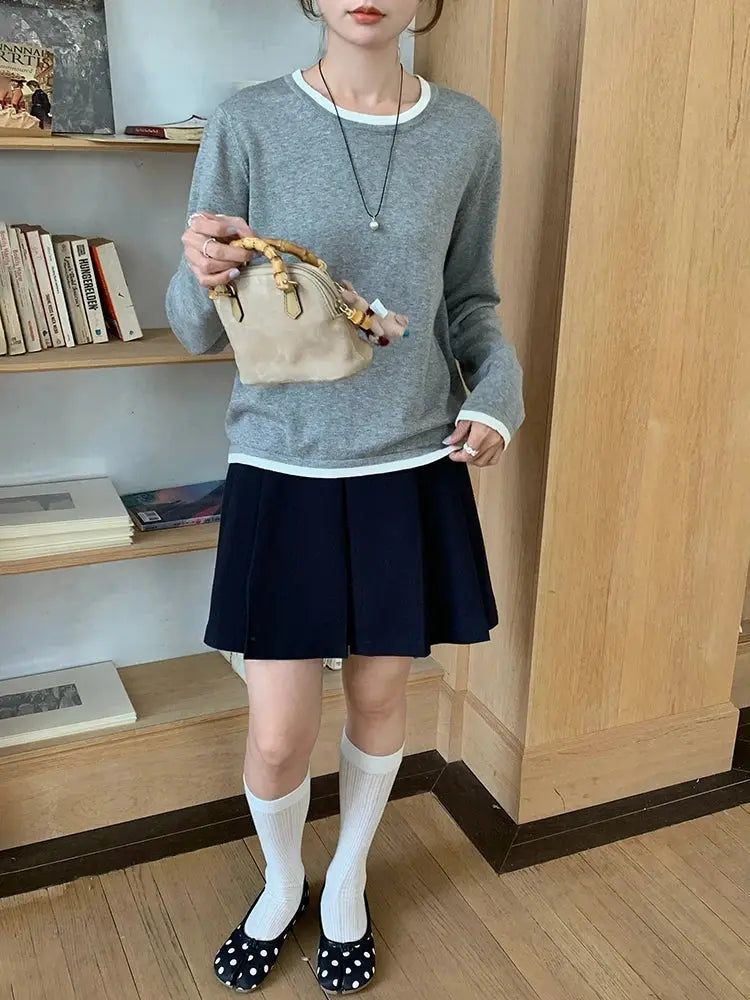 100% Cotton Women O-neck Color blocking long sleeved shirt plus size clearance sale luxury brands high quality Aurexia off