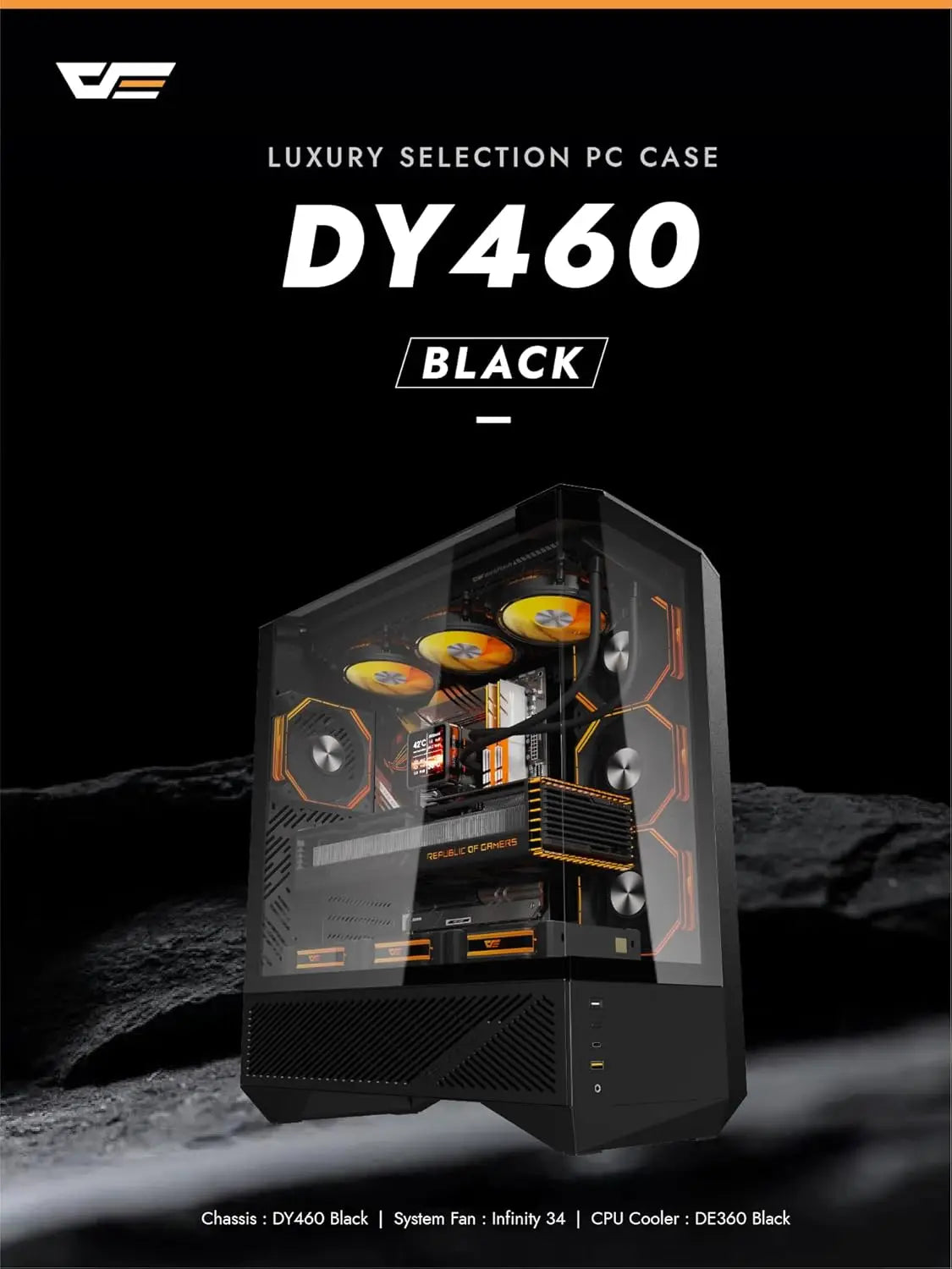 ATX Full-Tower PC Gaming Case with High Airflow, 4 ARGB PWM Fans, 330° Tempered Glass View, Supports RTX 5090 up to 400mm Aurexia off