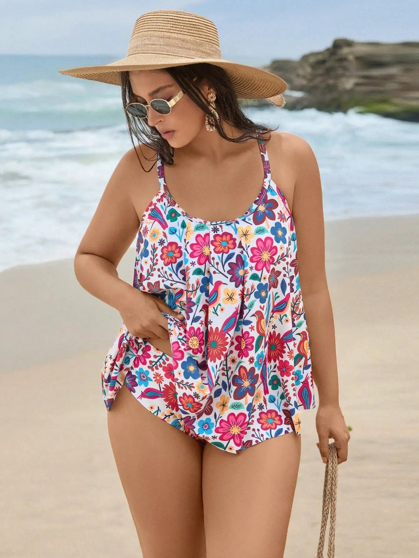 Women Floral Print Tankini Swimsuit Set High Waist Ruffle Beach Vacation Swimwear Aurexia off