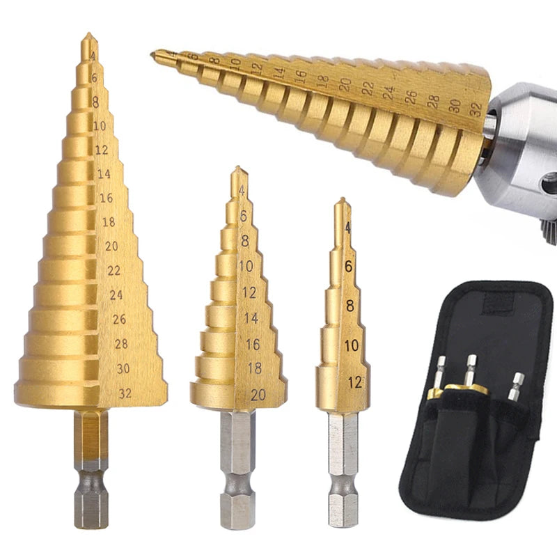 4-32 mm 4-20 mm HSS Titanium Coated Step Drill Bit High Speed Steel Metal Wood Hole Cutter Cone Drilling Tool Aurexia off