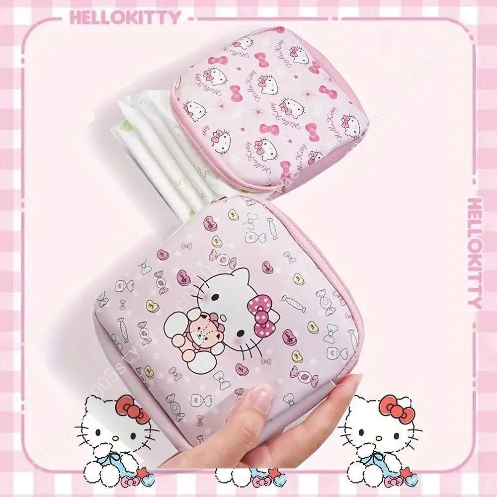 Sanrio Hello Kitty Cute Pink PU Menstrual Bag Lightweight and Portable Zipper Storage Bags for Sanitary Napkins Cosmetics Aurexia off