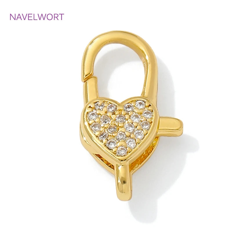 18K Gold Plated Inlaid Zircon Heart Lobster Clasps,Connectors For Jewelry,Clasp For Bracelet,DIY Jewelry Making Accessories Aurexia off