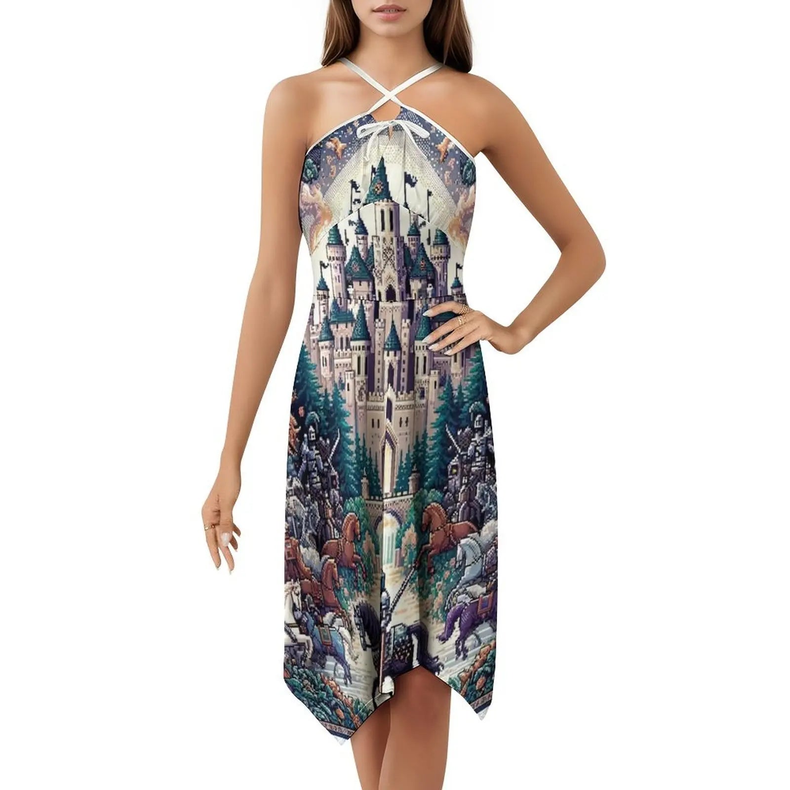 Seamless Pattern Knight Kingdom Designs And Sweetheart Neckline Dress Elegant Summer Party Dress For Women Ornate Design Vector Aurexia off