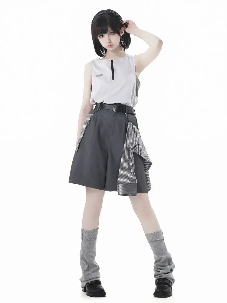 Neutral Design Vest Hooded Jacket Apricot Gray Casual Suit Summer Daily Versatile Casual Hooded Short-sleeved Jacket Shorts Suit Aurexia off