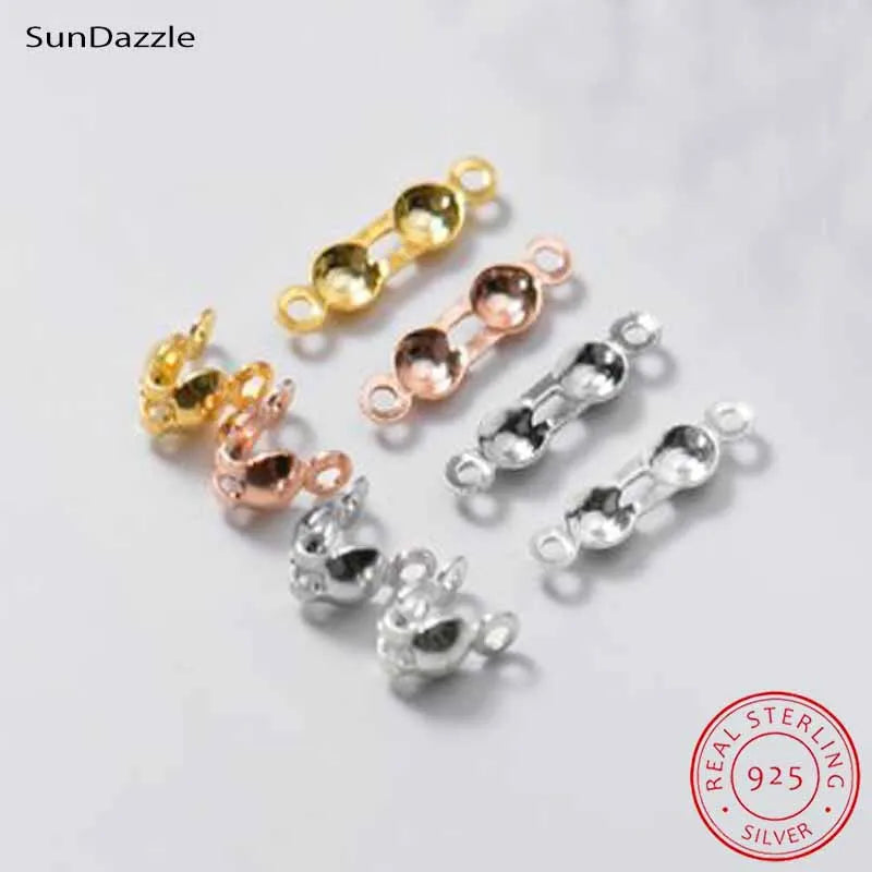 4pcs Genuine Real Pure Solid 925 Sterling Silver Closure End Beads Clasps Clips Gold Crimp Connector DIY Jewelry Making Finding Aurexia off