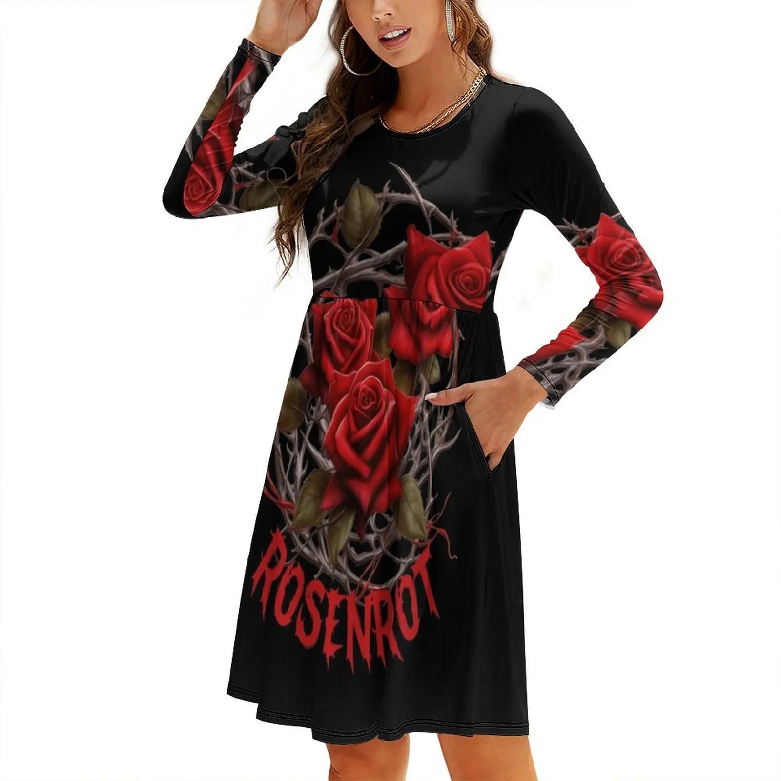 Rose Red Nest Korean Style Dress For Women Elegant Casual Dress For Party Or Daily Wear Rose Red Roses Sting Rose Red Oh Rose Aurexia off