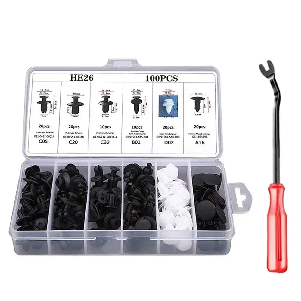 100/50 PCS Auto Fastener Clips Kit  - Multi-Size  Retainers for Car Fender, Bumper, Door & Panel Trim Aurexia off