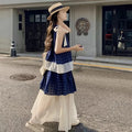 Women's Blue Plaid Two Piece Set Sleeveless Halter Top with Tulle Skirt Casual Loose Summer Outfit Beach Vacation Bohemian Suit Aurexia off