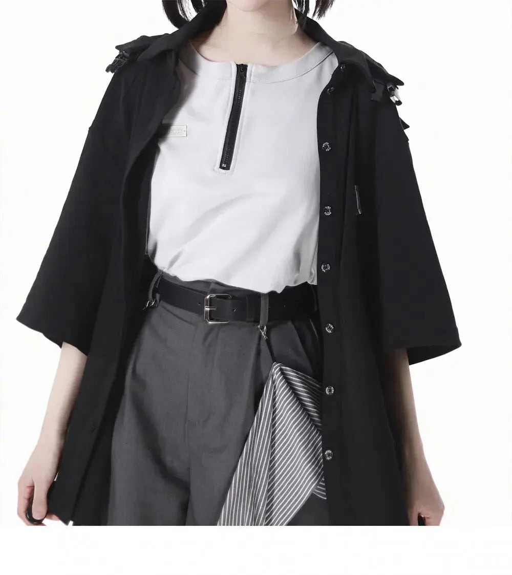 Neutral Design Vest Hooded Jacket Apricot Gray Casual Suit Summer Daily Versatile Casual Hooded Short-sleeved Jacket Shorts Suit Aurexia off