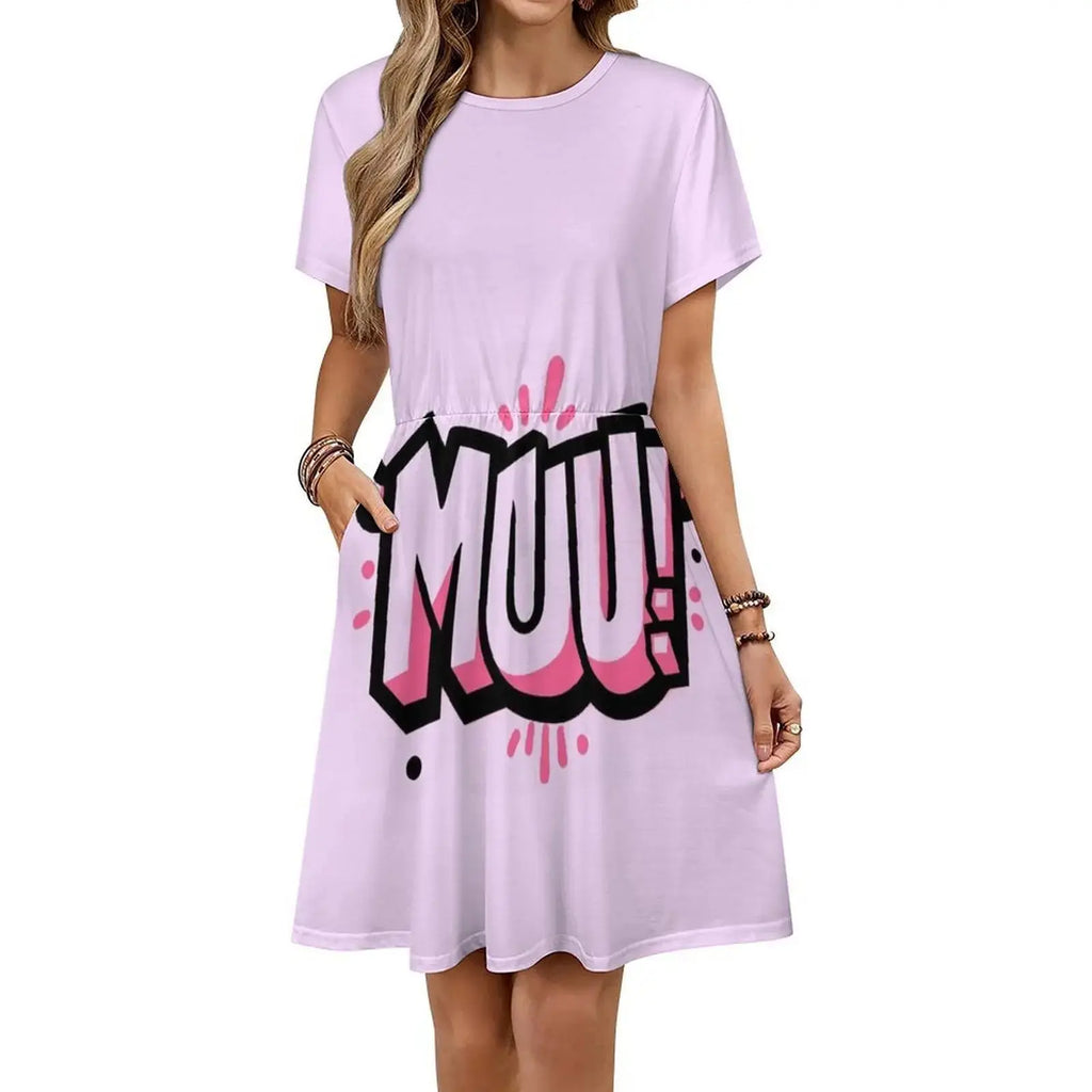 Moo!! Korean Style Casual Dress For Women Simple Daily Office Lady Dresses Letters Graffiti Bull Pink Black 90 S Evening Dress Aurexia off
