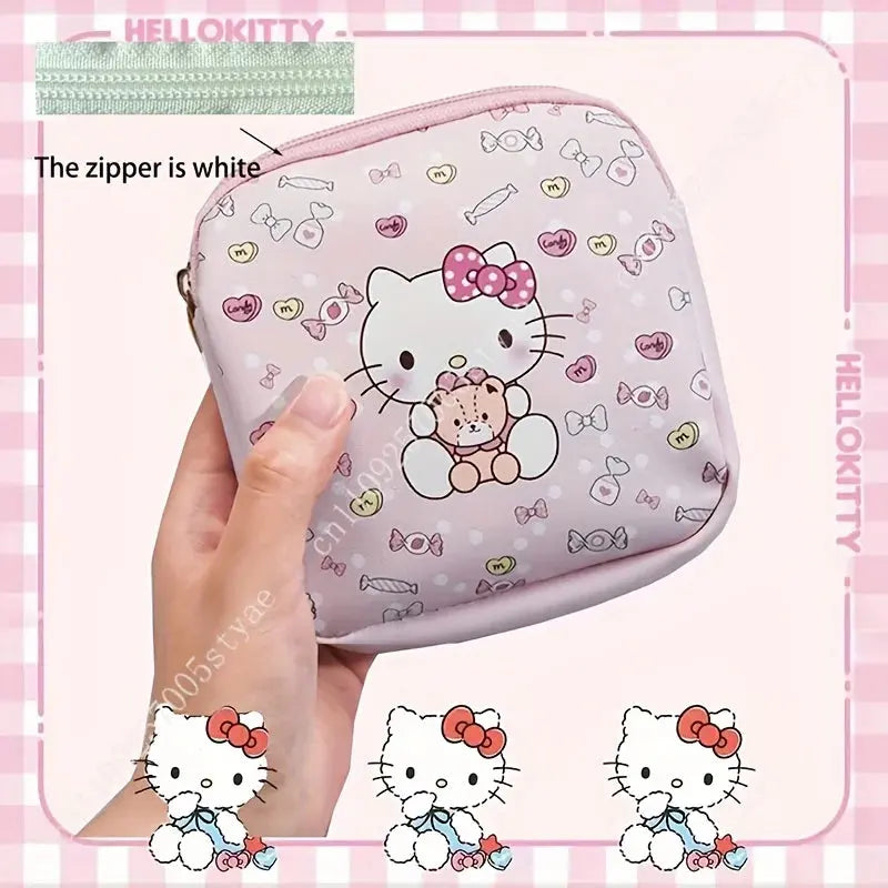 Sanrio Hello Kitty Cute Pink PU Menstrual Bag Lightweight and Portable Zipper Storage Bags for Sanitary Napkins Cosmetics Aurexia off