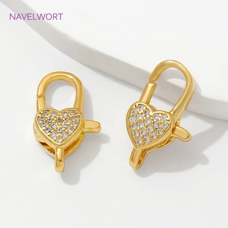 18K Gold Plated Inlaid Zircon Heart Lobster Clasps,Connectors For Jewelry,Clasp For Bracelet,DIY Jewelry Making Accessories Aurexia off