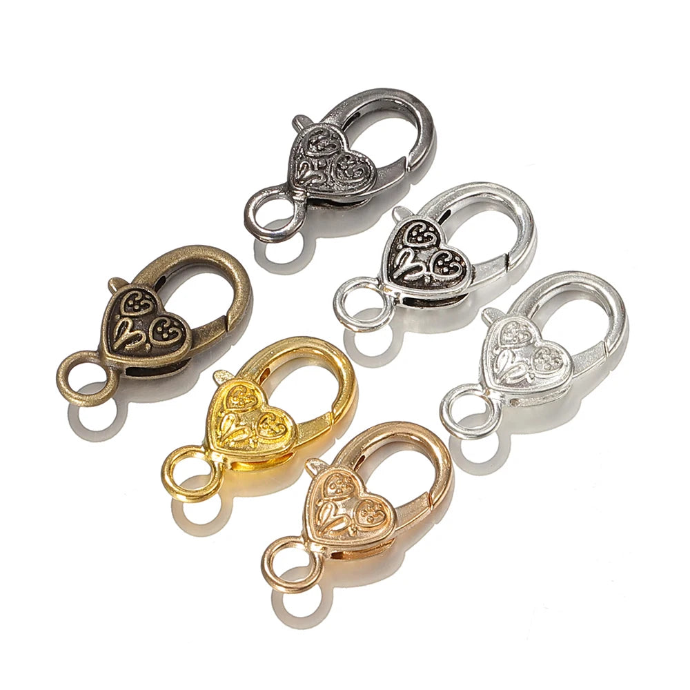 10pcs Metal Heart-Shaped Lobster Clasp Connectors Vintage Engraved Heart Alloy Keychains for DIY Pendant Jewelry Making Aurexia off