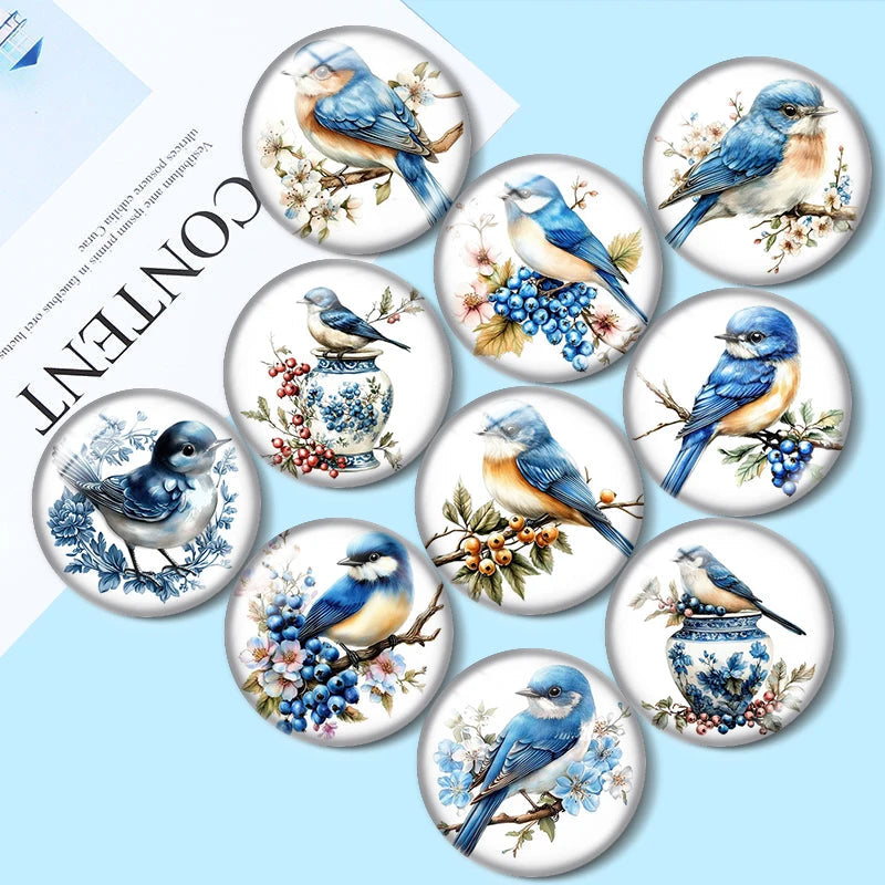 Blue Delft Birds Clipart  12mm/18mm/20mm/25mm Round Photo glass cabochon demo flat back Making findings Aurexia off