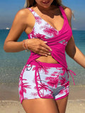 Women Tropical Palm Print Boyshort Bikini Set With Spaghetti Strap For Beach Vacation Aurexia off