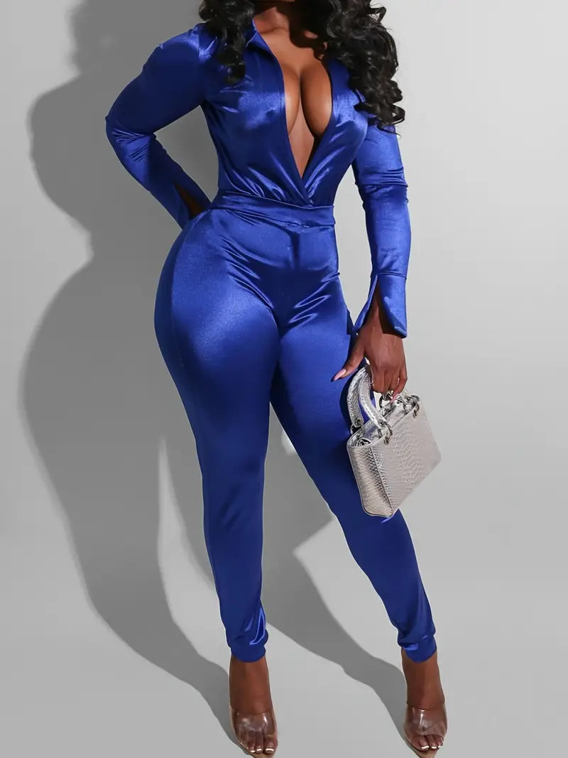 Deep V Neck Long Sleeve Jumpsuit & Casual Pants Set Aurexia off