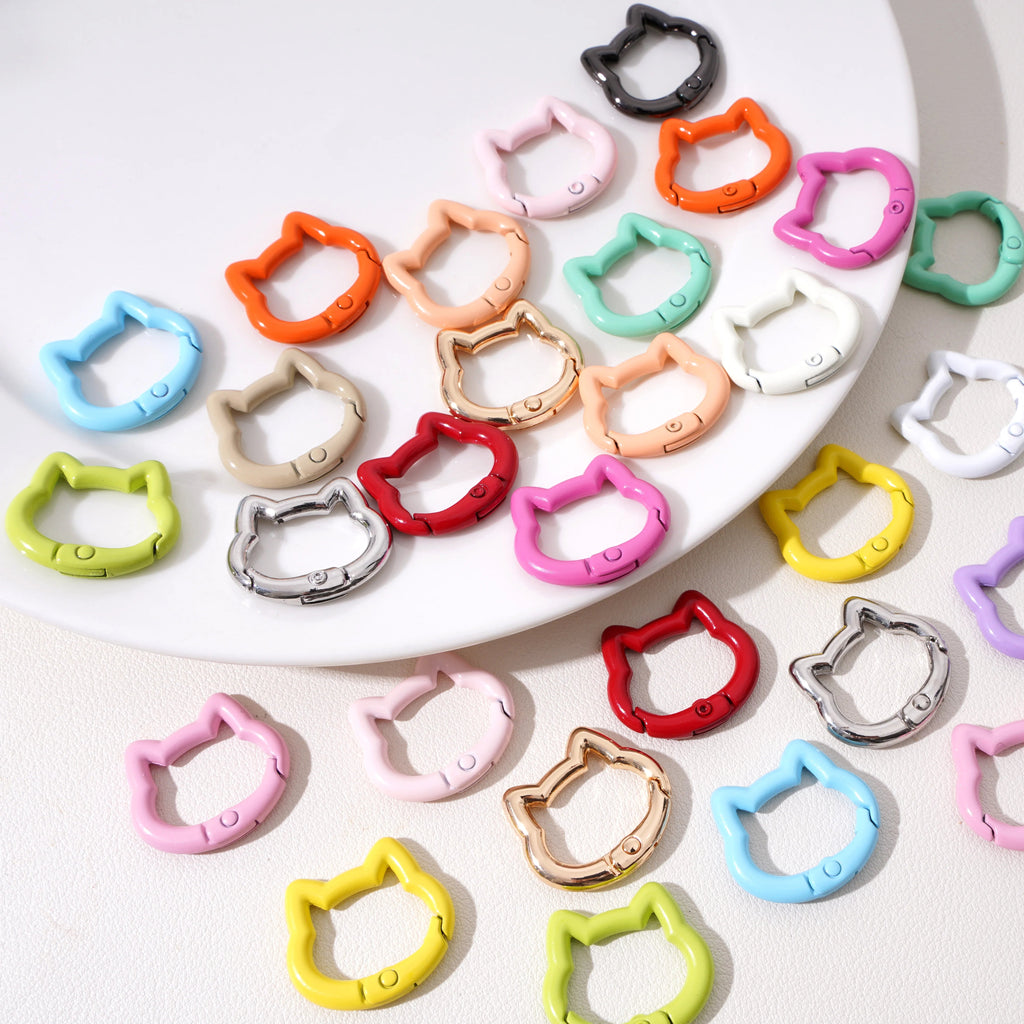 1pc/bag Alloy Spring Clasps Colorful Cute Cat Shape Spring Ring Carabiner Clips For DIY Keyring Lanyard Keychain Making Findings Aurexia off