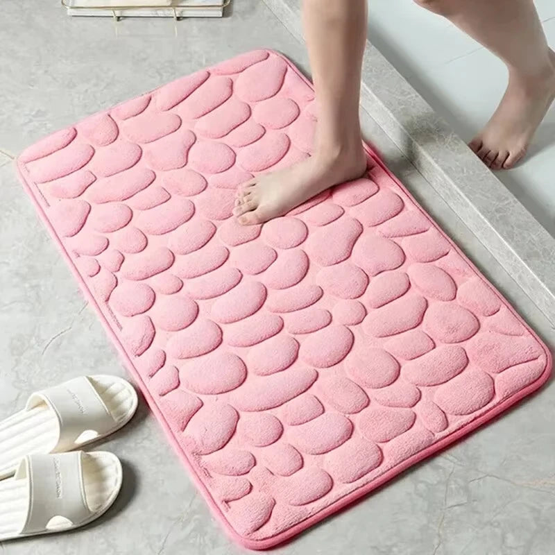 1pc Memory Foam Embossed Velvet Carpet Bathroom Living Room Non-Slip Mat Cobblestone Floor Mat Home Furnishings Aurexia off