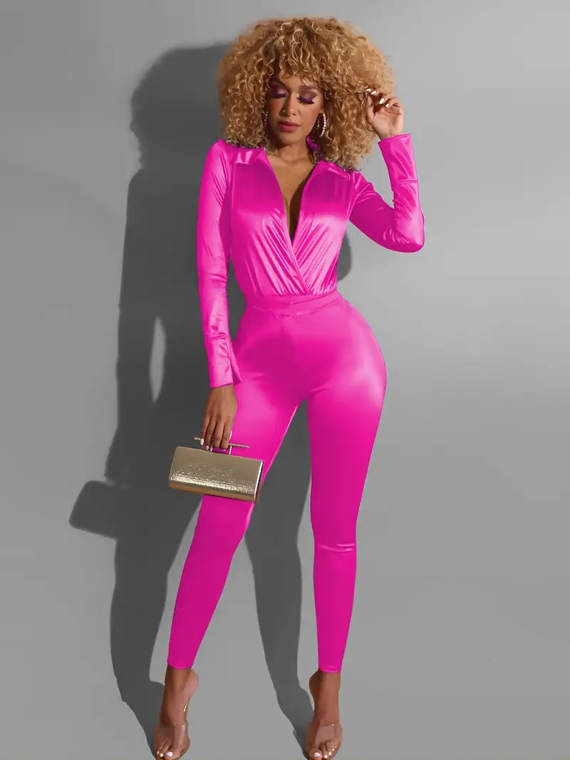 Deep V Neck Long Sleeve Jumpsuit & Casual Pants Set Aurexia off