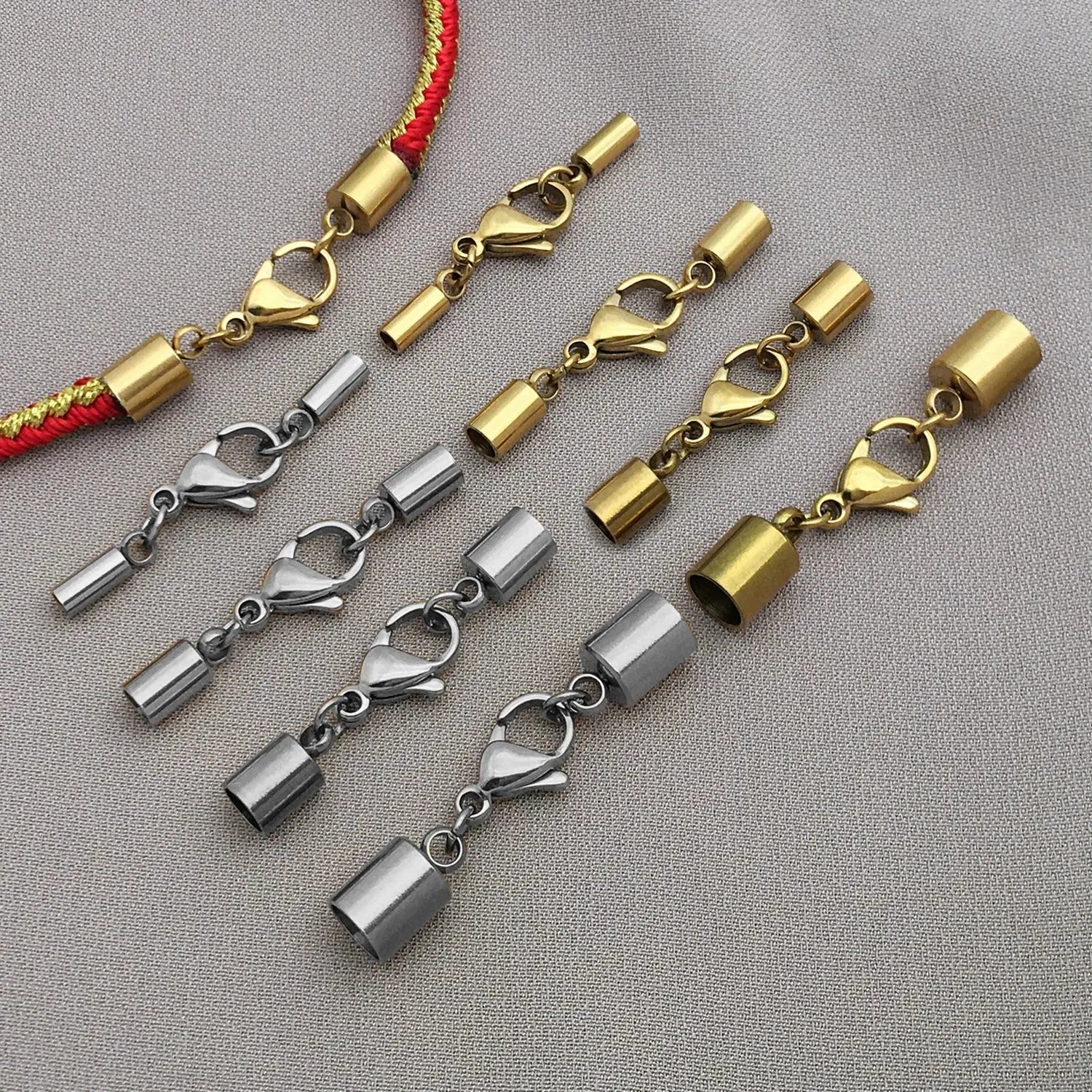 2pcs/lot Stainless Steel Gold Lobster Clasp Leather Crimp End Caps Tip Connection for DIY Bracelet Making Wholesalebulk Items Aurexia off