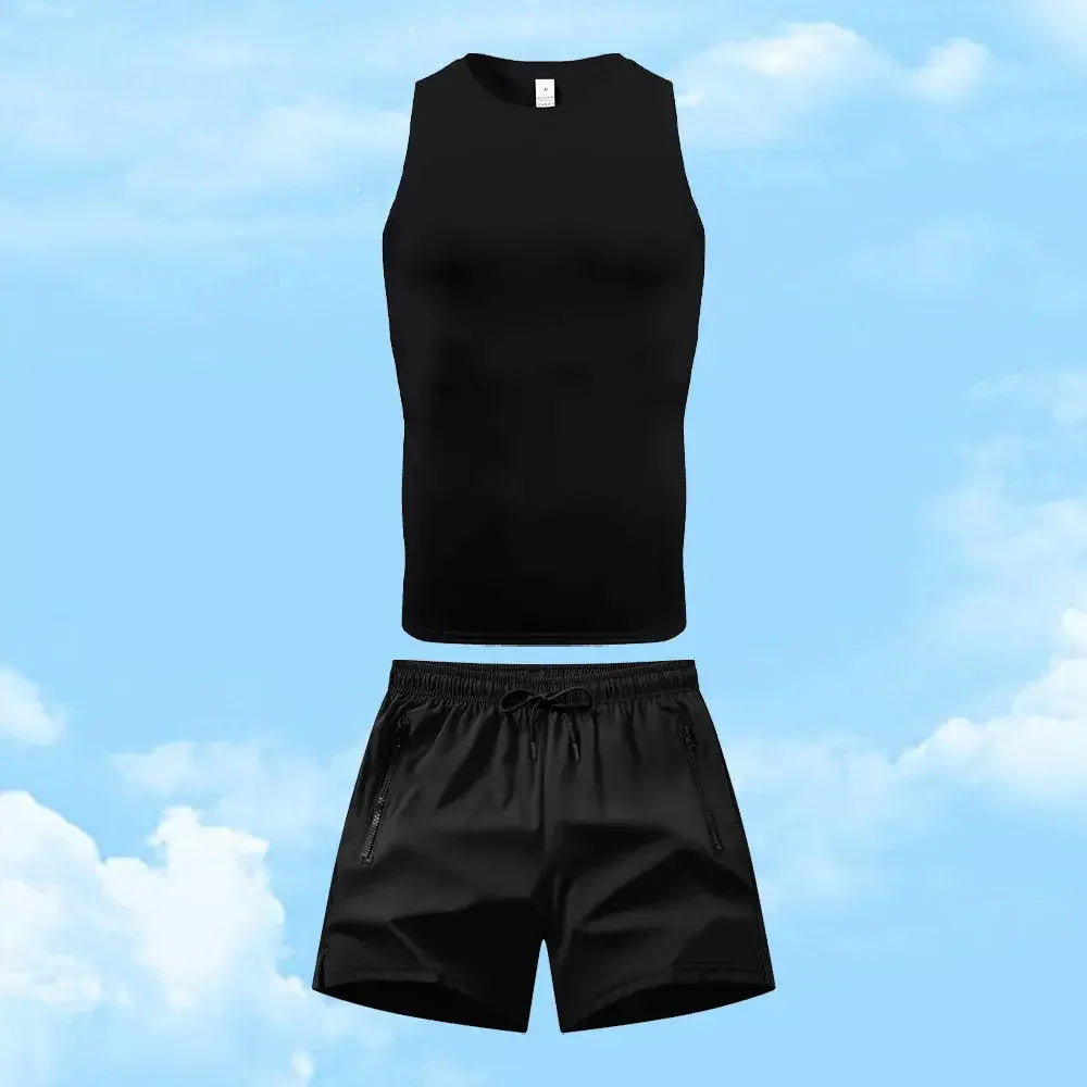 Men's Casual Sportswear Set Quick Drying Vest And Athletic Shorts Elastic And Breathable Perfect ForRunning And Fitness Training Aurexia off