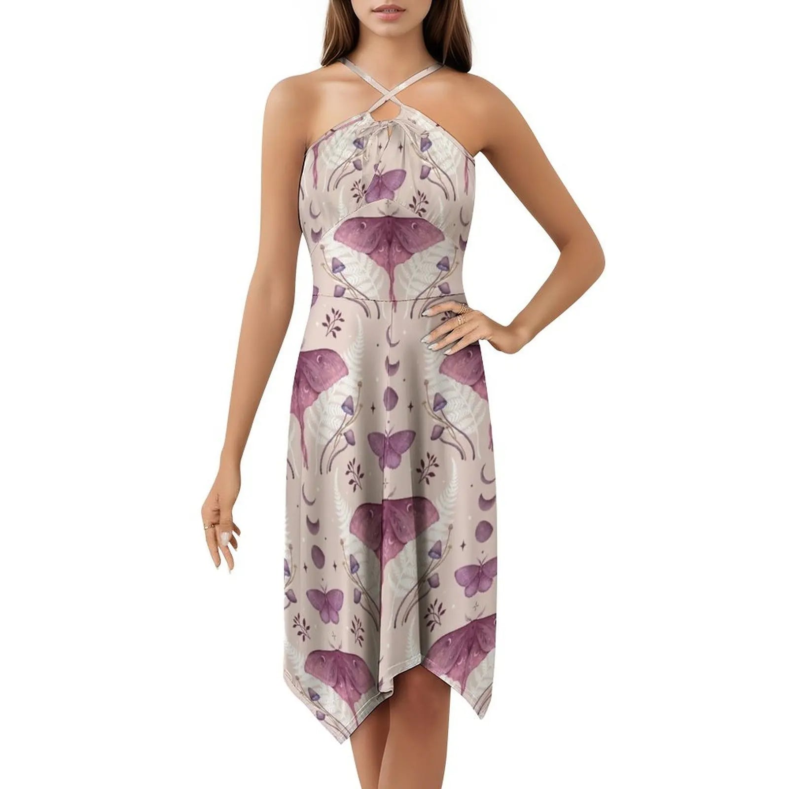 Luna And Emerald-Vintage Pink Bohemian Sleeveless Dress For Women Print Beach Party Dresses Pastel Pink Vintage Night Night Aurexia off