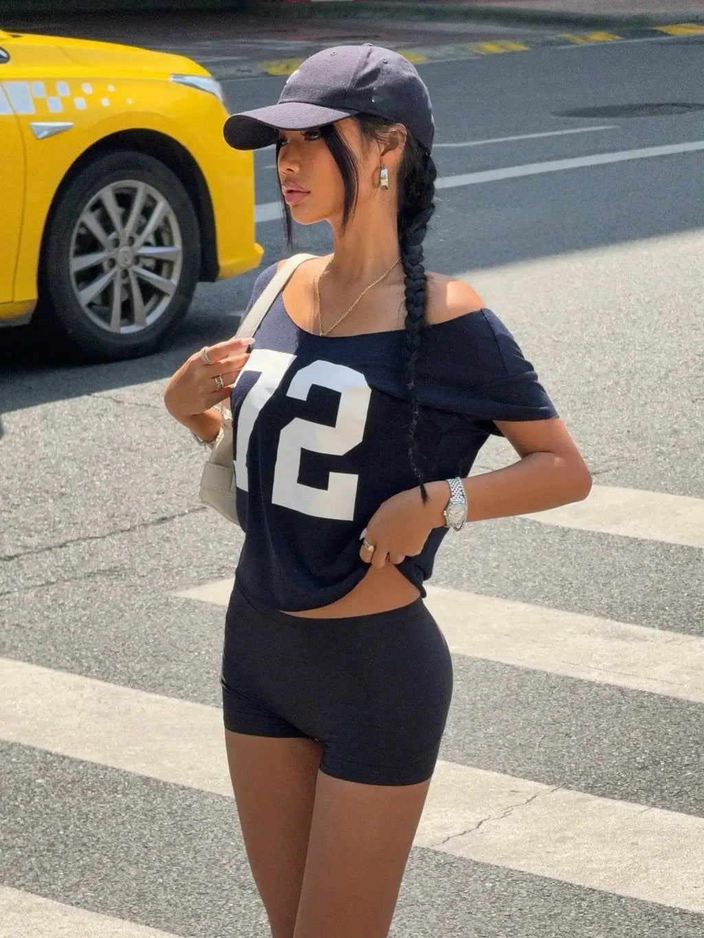 Women Off-Shoulder Short Sleeve T-Shirt With Number Print Aurexia off