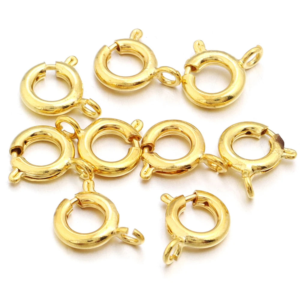 10Pcs Circle Spring Buttonr Copper Clasps Hooks End Connectors With Jump Ring for DIY Necklace Clasps Jewelry Making Accessories Aurexia off