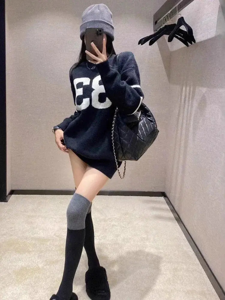 Y2K Vintage Knitted Sweater Women 2025, Growzed Harajuku Grunge Pullover, Casual Streetwear Jacquard Jumpers (72 characters) Aurexia off