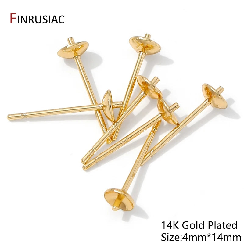 14K Gold Plated Brass Earring Stud Base Blank Post Ear Studs Tray Earplug For Pearl DIY Earring Making Accessories Aurexia off