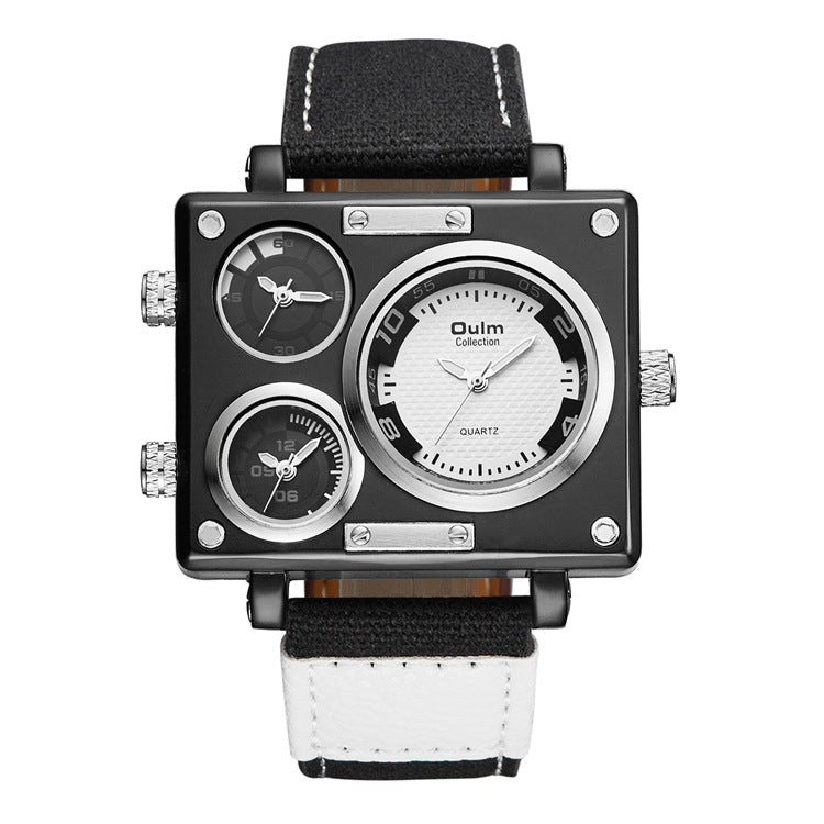 Men's Square Watch with Canvas Strap and Multi-Time Zone Aurexia off