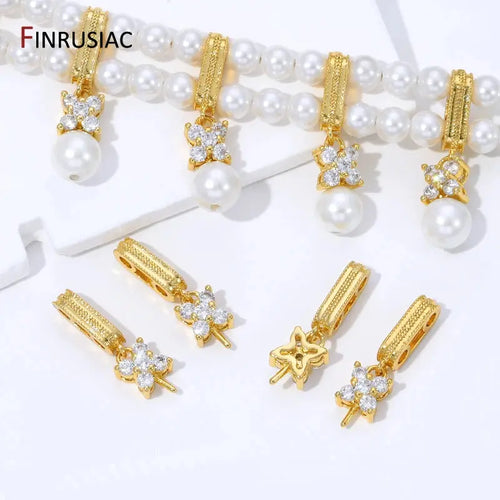 18K Gold Plated Brass Rectangle Pendant Bails,Inlaid Zircon Pearl Pendant Mounting End Caps Peg Bails,DIY Jewelry accessories Aurexia off