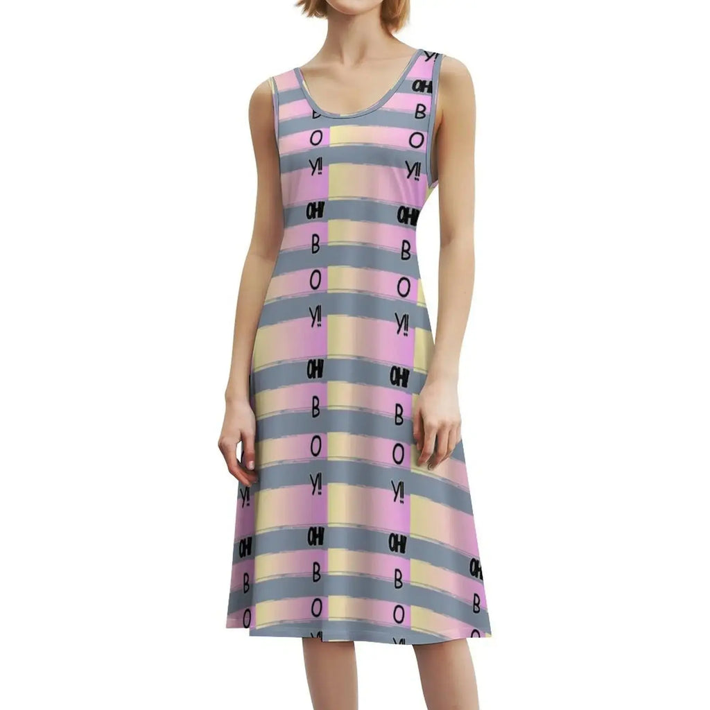 Oh!Boy! Skirt Korean Style Casual Dress For Women Simple Daily Office Lady Dresses Love Girls Pink Stripes Boy Shade Touch Aurexia off