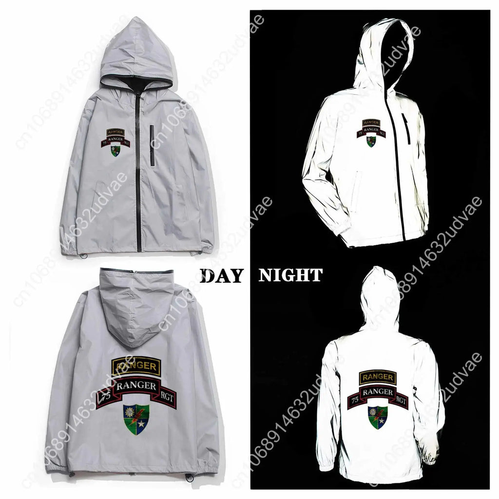 Army 75th Ranger Veteran Reflective Jacket Mens Womens Coat Hooded Windbreaker Runing Pocket Jackets Zipper Customized Hoodie Aurexia off