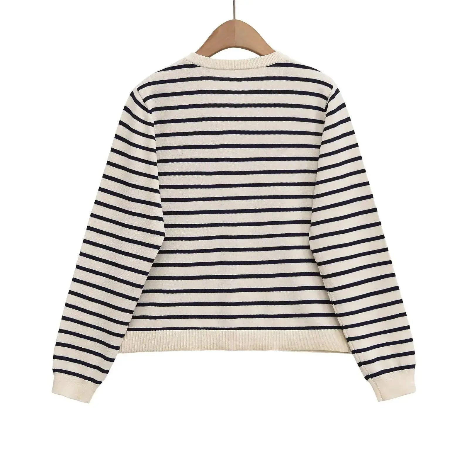 Withered 2026 Fashion New Product Striped Knitted Cardigan Versatile Round Neck Buckle Long Sleeve Coat Aurexia off