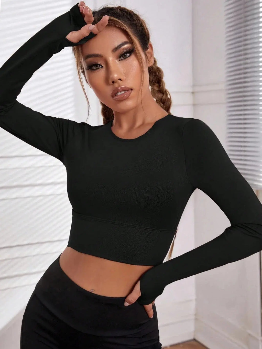 Women Solid Color Crisscross Backless Long Sleeve Cropped Sports Top 2 Pack Aurexia off