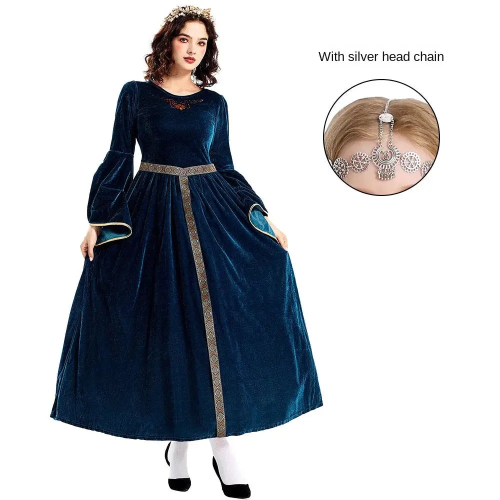 [You're My Secret] Women Medieval Costume Halloween Court Ball Flared Sleeve Princess Dress Cosplay Stage Performance Costume Aurexia off
