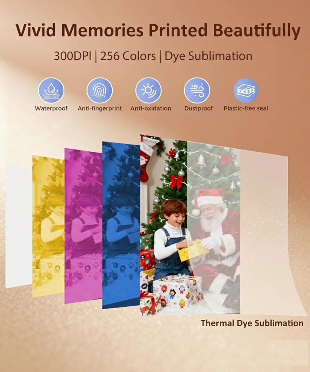 4x6 Photo Printer with Wi-Fi, Full-Color Thermal Dye Sublimation, Portable for iPhone/Android, AR Video App, Home Use in White Aurexia off