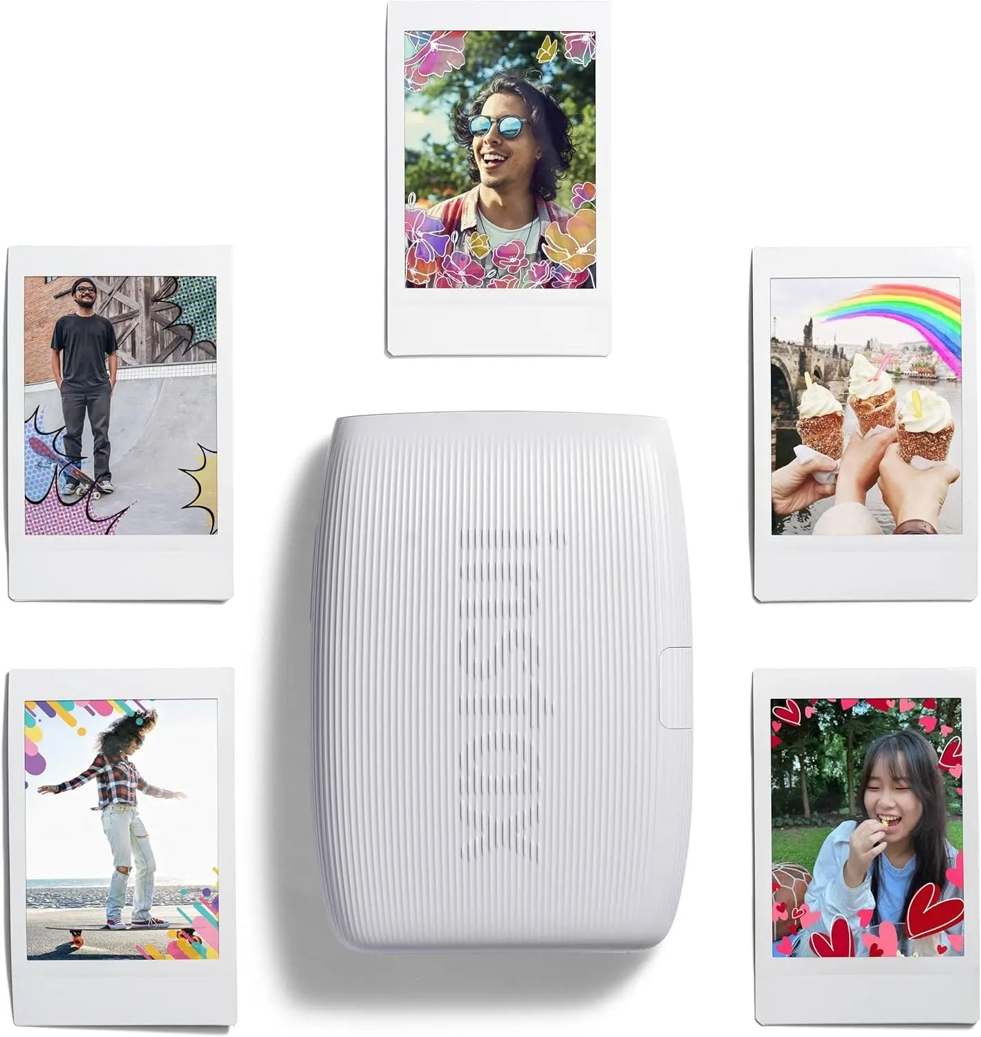 Smartphone Printer Bundle with 20 Sheets, Album, Desk Frames & Stickers in Clay White Aurexia off