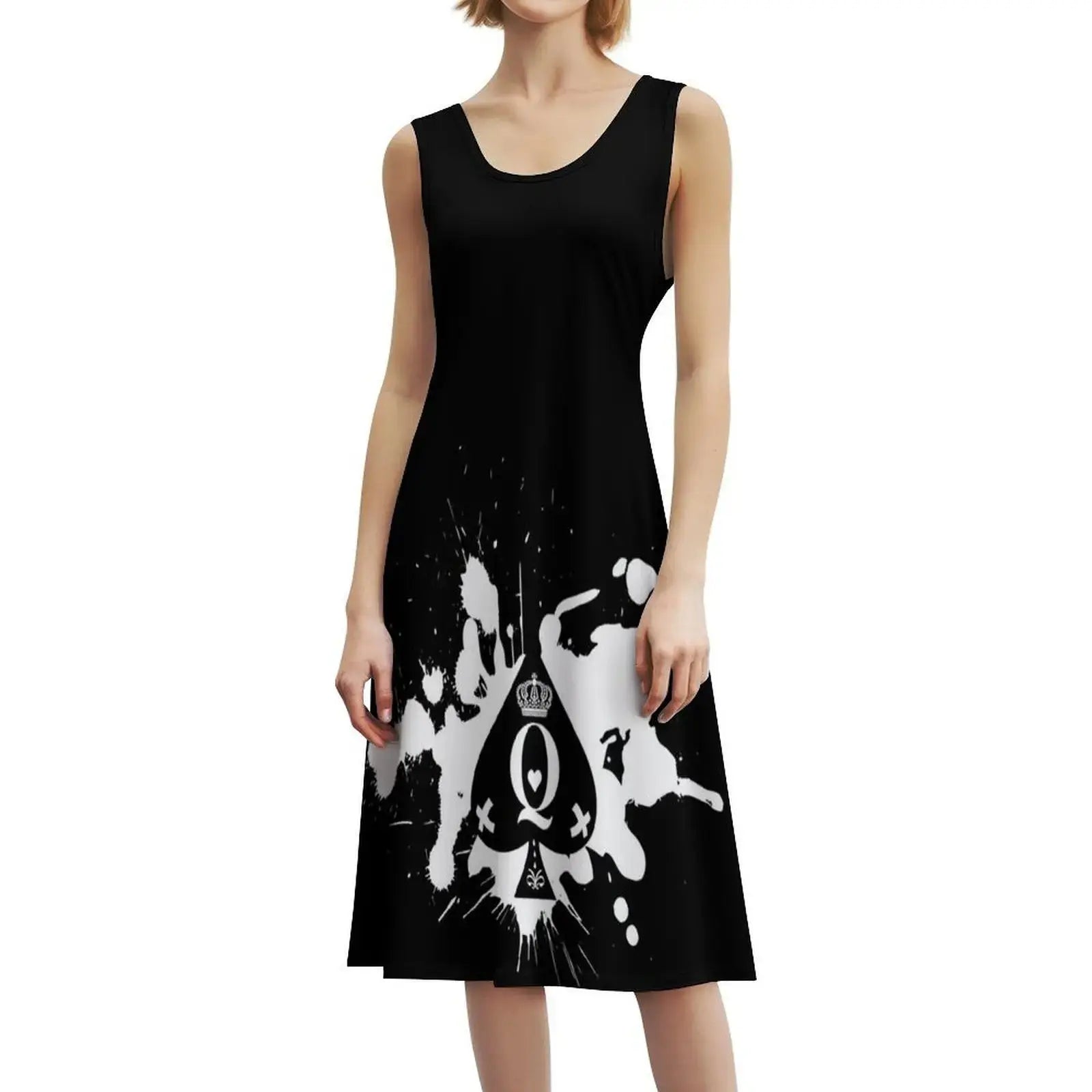 Queen Of Spade Bohemian Sleeveless Dress Multi-Print Beach Vacation Party Dress Queen Of Spade Feeling Lucky Having Fun Women's Aurexia off