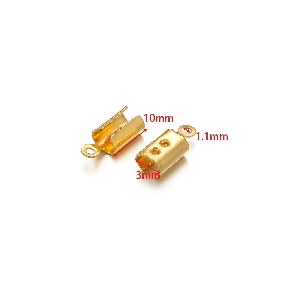 50pcs Stainless Steel High Quality Crimp End Beads Caps Leather Cord Clips for DIY Jewelry Making Necklace Connectors Supplies Aurexia off